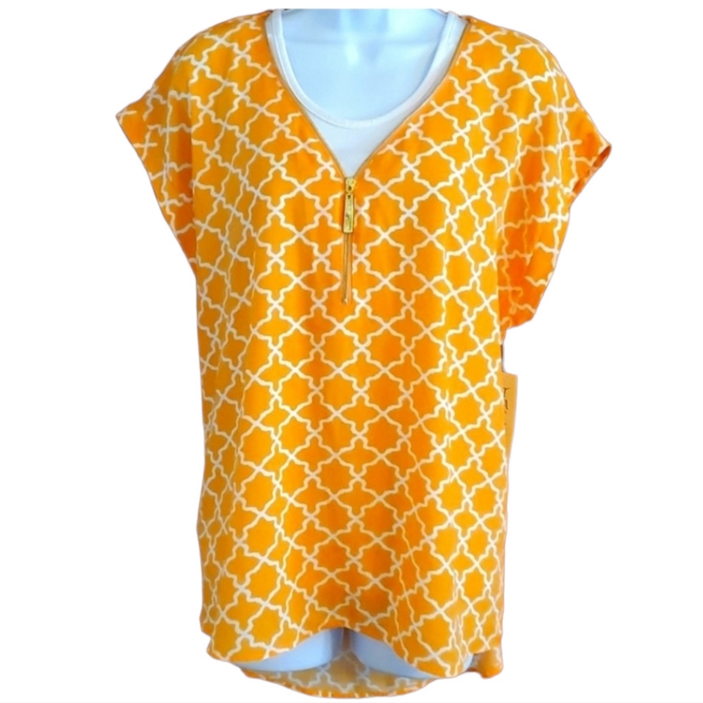 NWT Tacera Lightweight V-neck Zip Front High-low Blouse